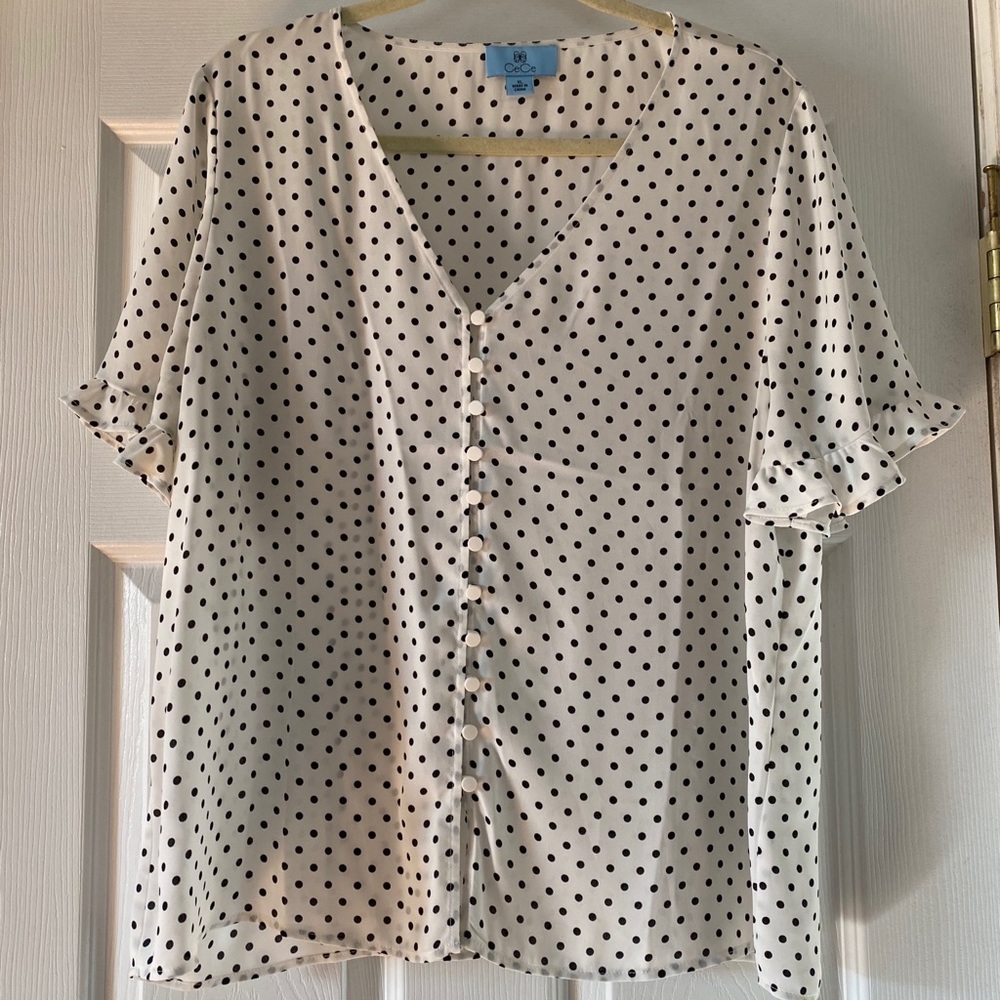 Ruffle Sleeve Polka Dot Crepe Blouse